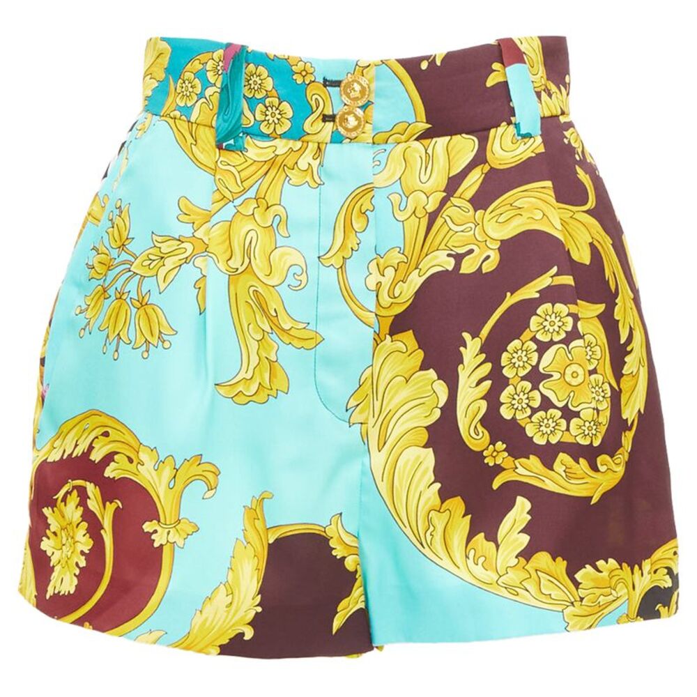 Versace Blue Baroque Print High Waist Shorts